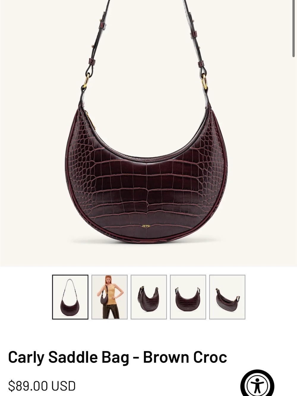 JW PEI Carly Saddle Bag - Deep Burgundy / Brown Croc shoulder bag